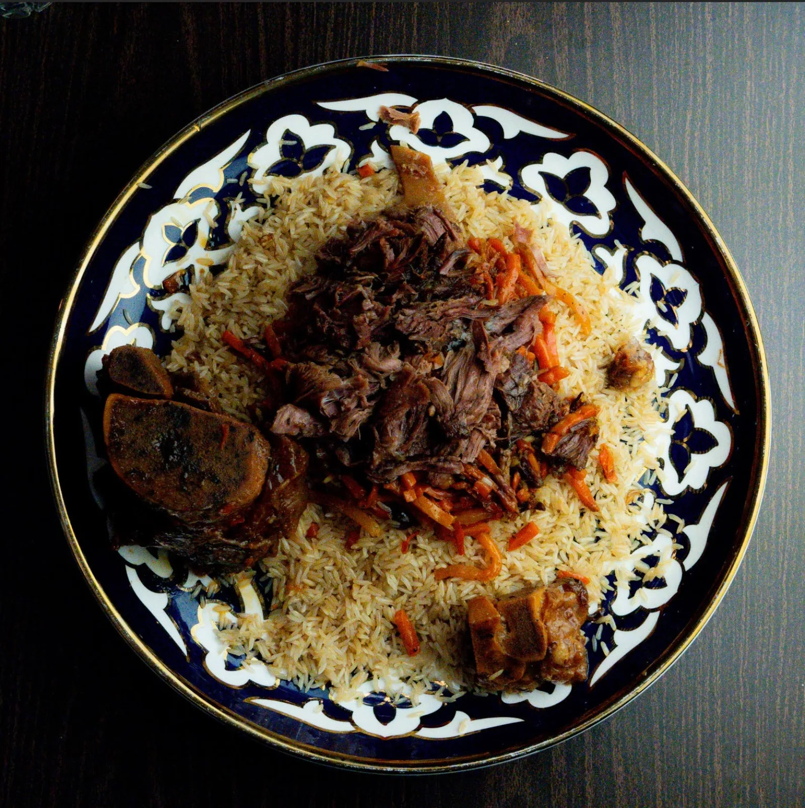 Plov with braised beef and yellow carrots from the Urgut Osh Markazi kitchen